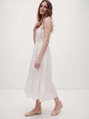 Ruffle Strap White Midi Dress – Black