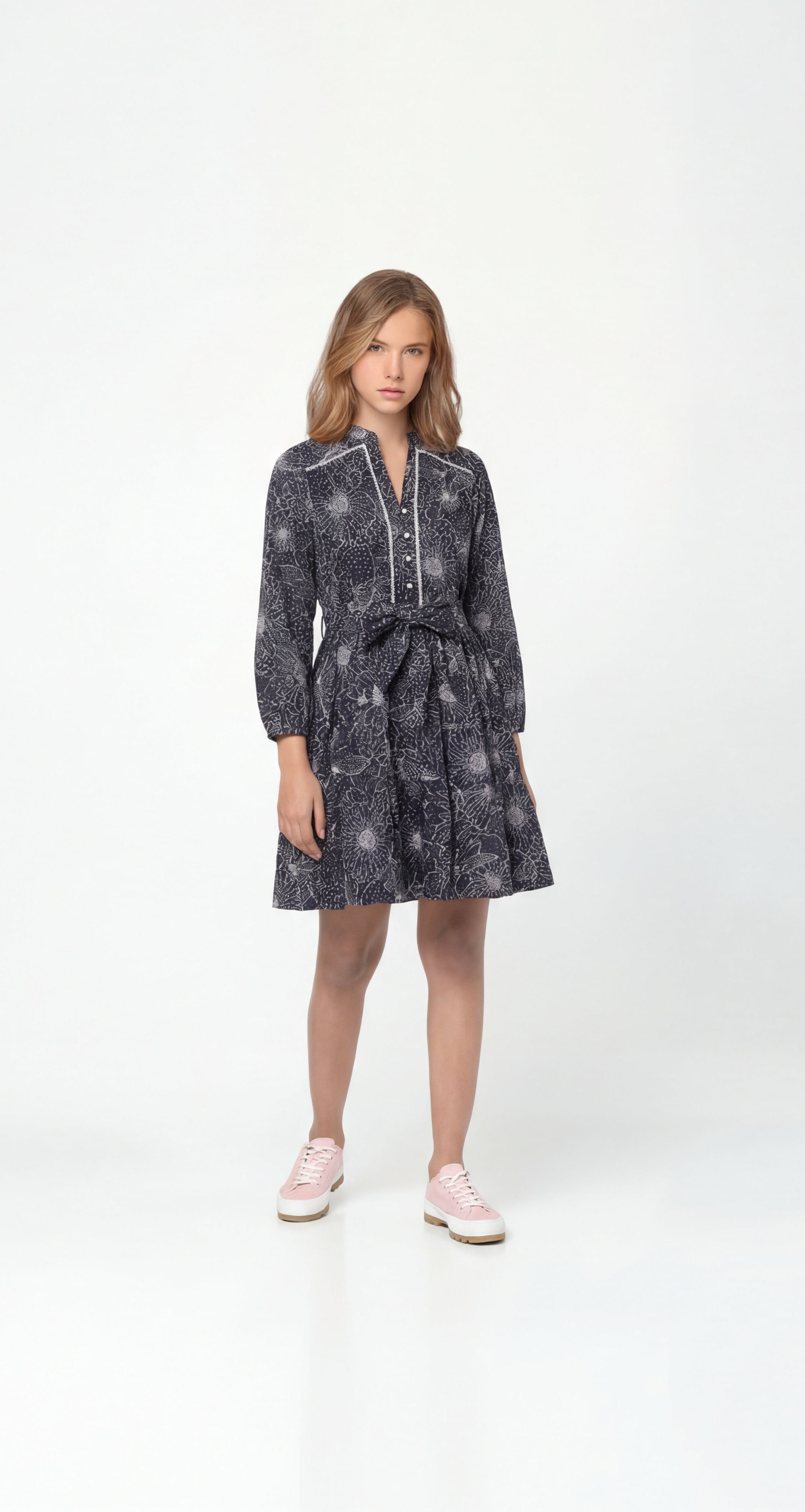 Black Floral Sketch Print Fit & Flare Dress