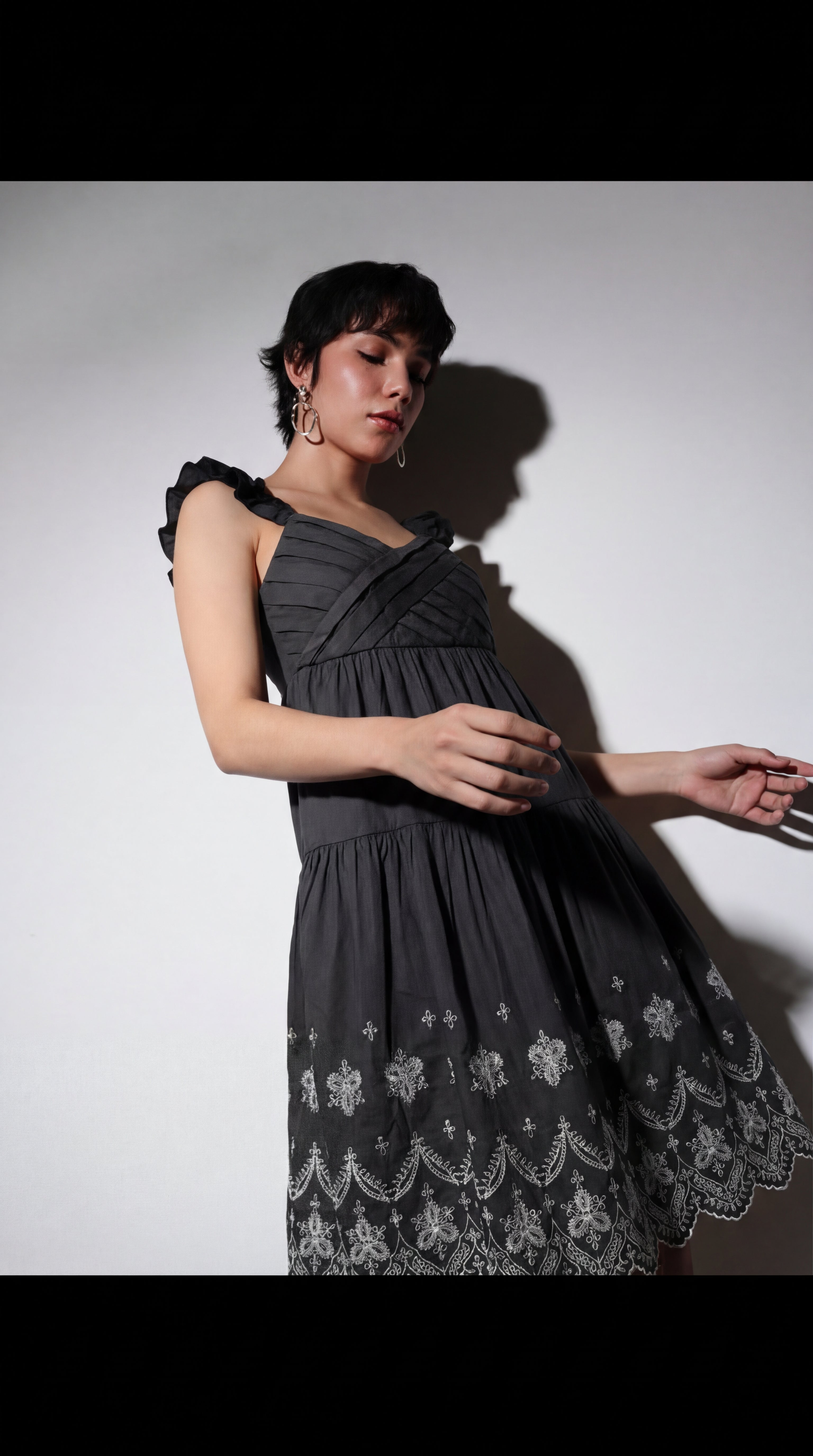 FELRIO Charcoal Black Embroidered Dress