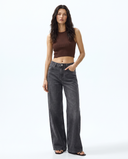 Charcoal Washed Wide-Leg Jeans