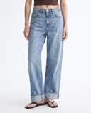 Light Blue Cuffed Wide-Leg Jeans