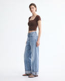 Light Blue Cuffed Wide-Leg Jeans