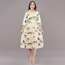 FELRIO Olive Leaf Printed Shirt Dress – Ivory Mist