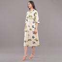 FELRIO Olive Leaf Printed Shirt Dress – Ivory Mist