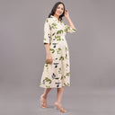 FELRIO Olive Leaf Printed Shirt Dress – Ivory Mist