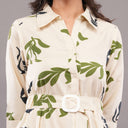 FELRIO Olive Leaf Printed Shirt Dress – Ivory Mist