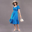 Azure Breeze Smocked Midi Dress – Ocean Blue