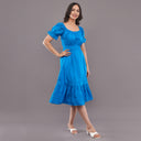Azure Breeze Smocked Midi Dress – Ocean Blue