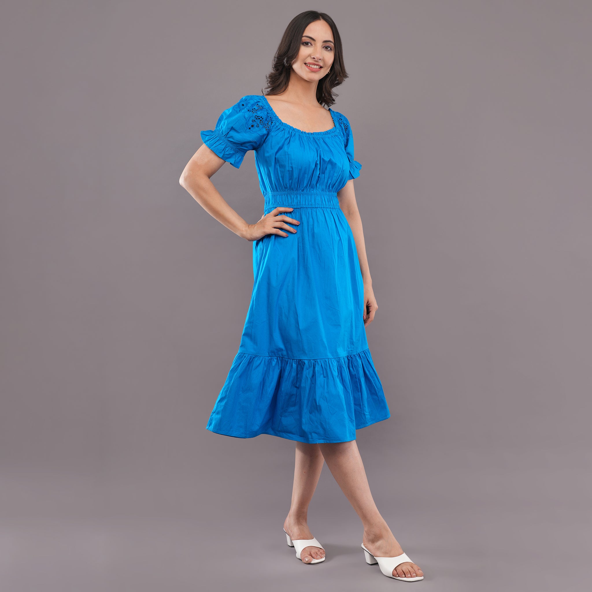 Azure Breeze Smocked Midi Dress – Ocean Blue