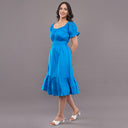 Azure Breeze Smocked Midi Dress – Ocean Blue