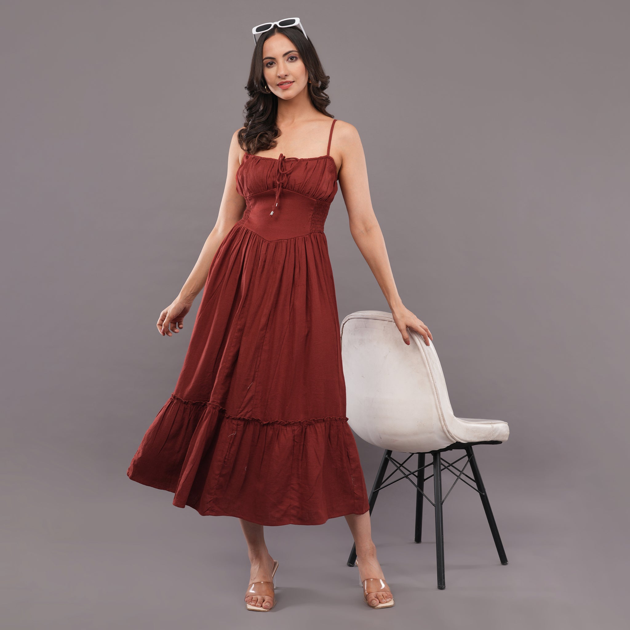 Cinnamon Smocked Dress Rust