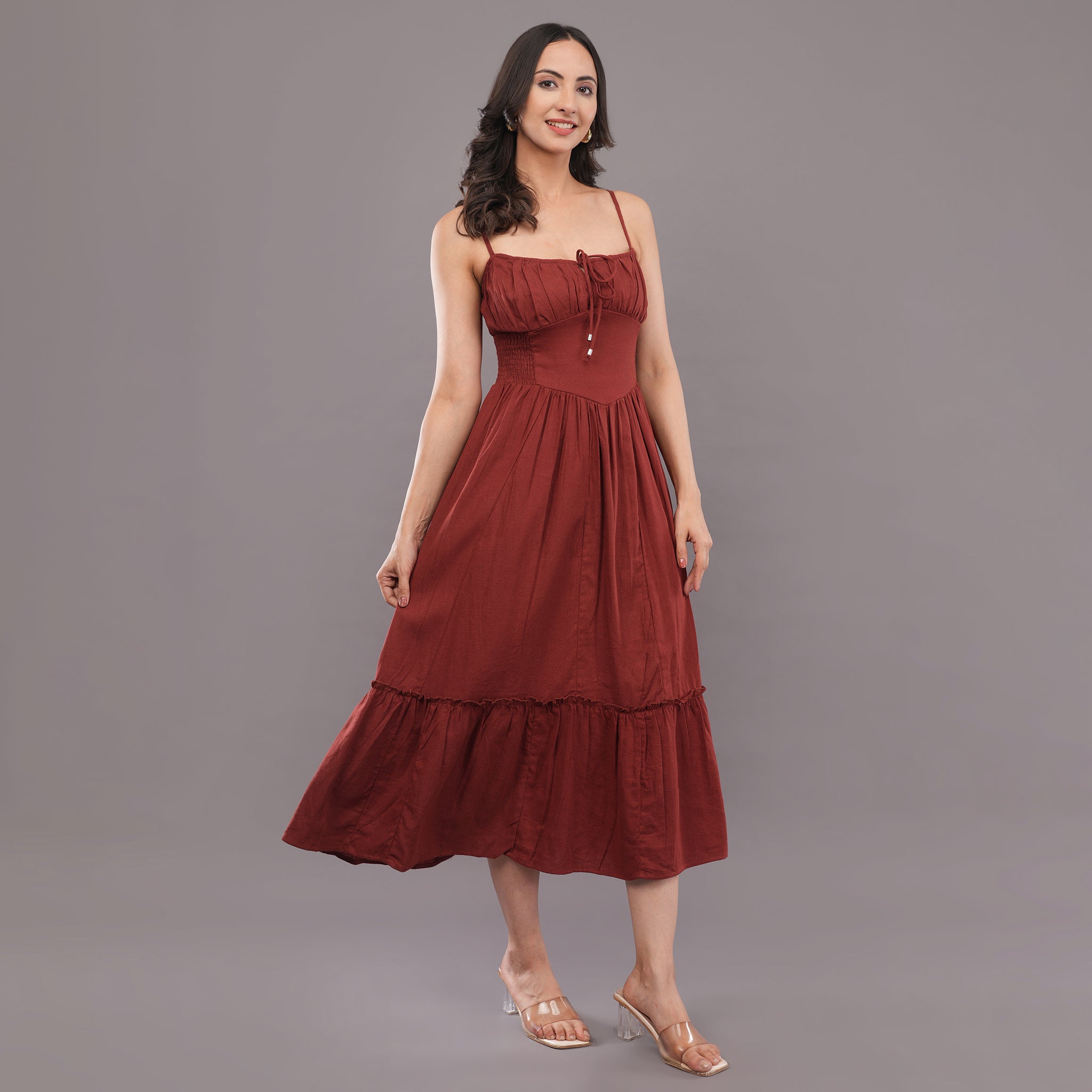 Cinnamon Smocked Dress Rust