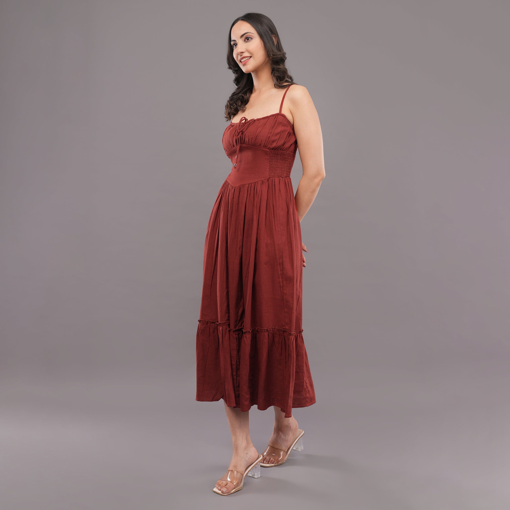 Cinnamon Smocked Dress Rust