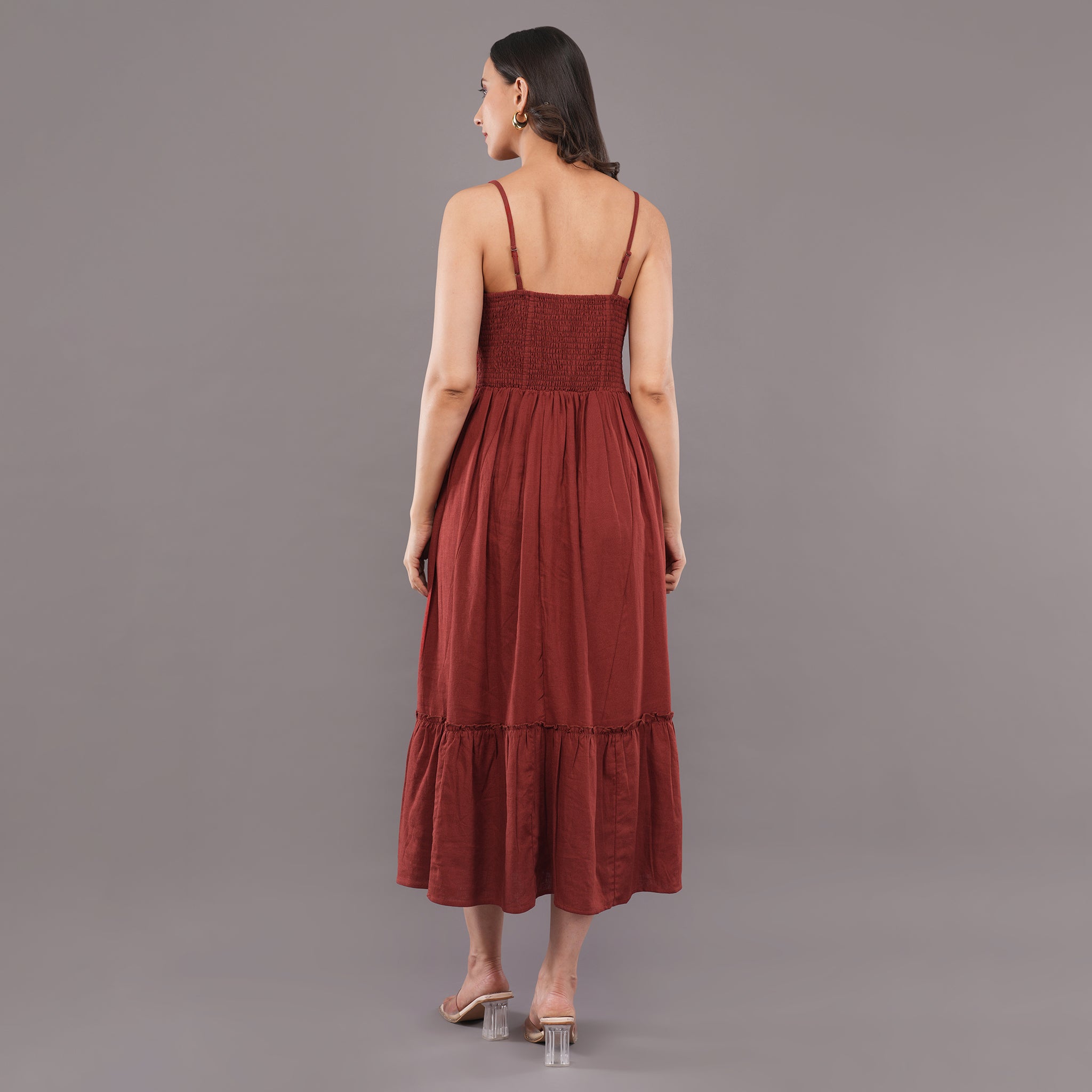 Cinnamon Smocked Dress Rust