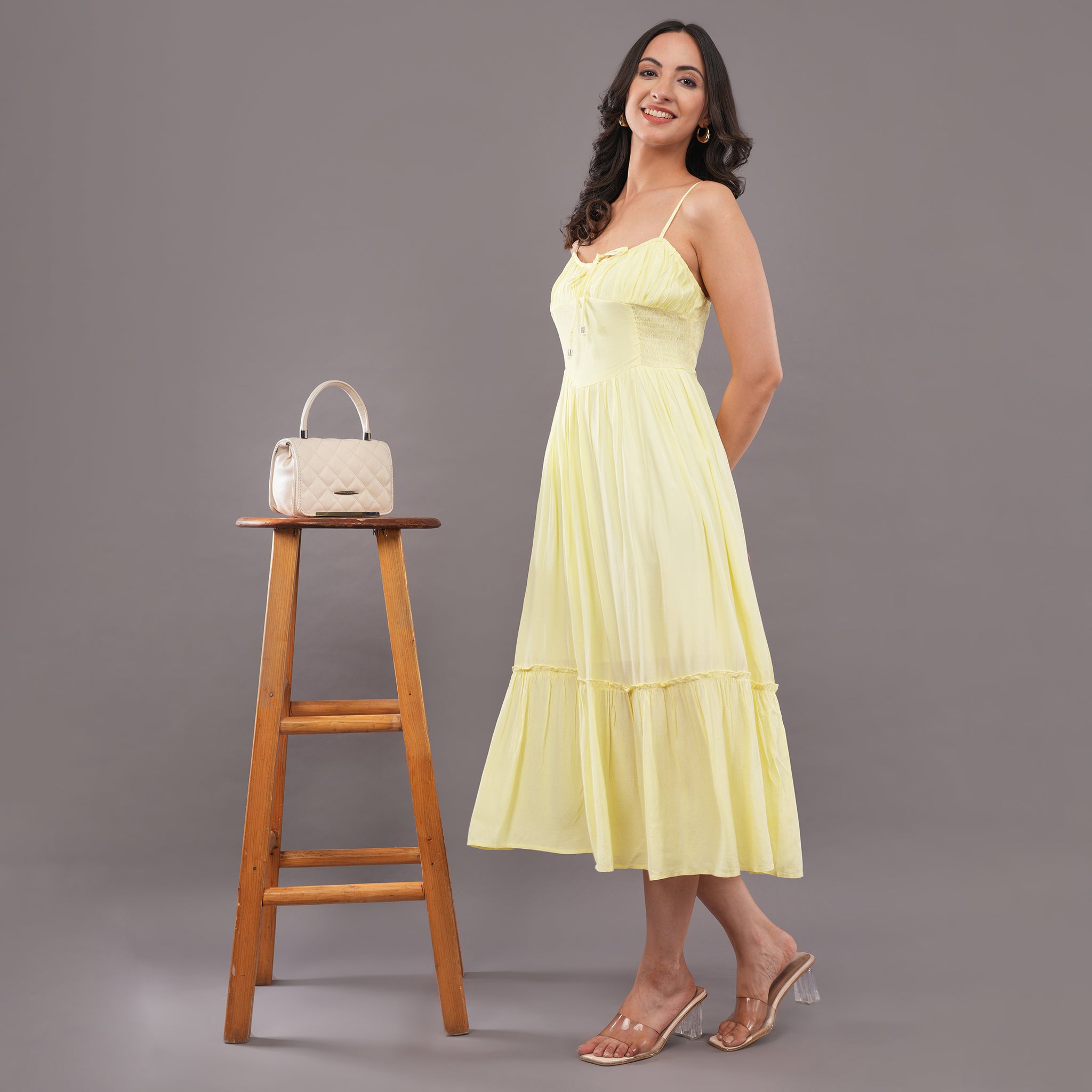 Bubble Crepe Dress Butter Yellow