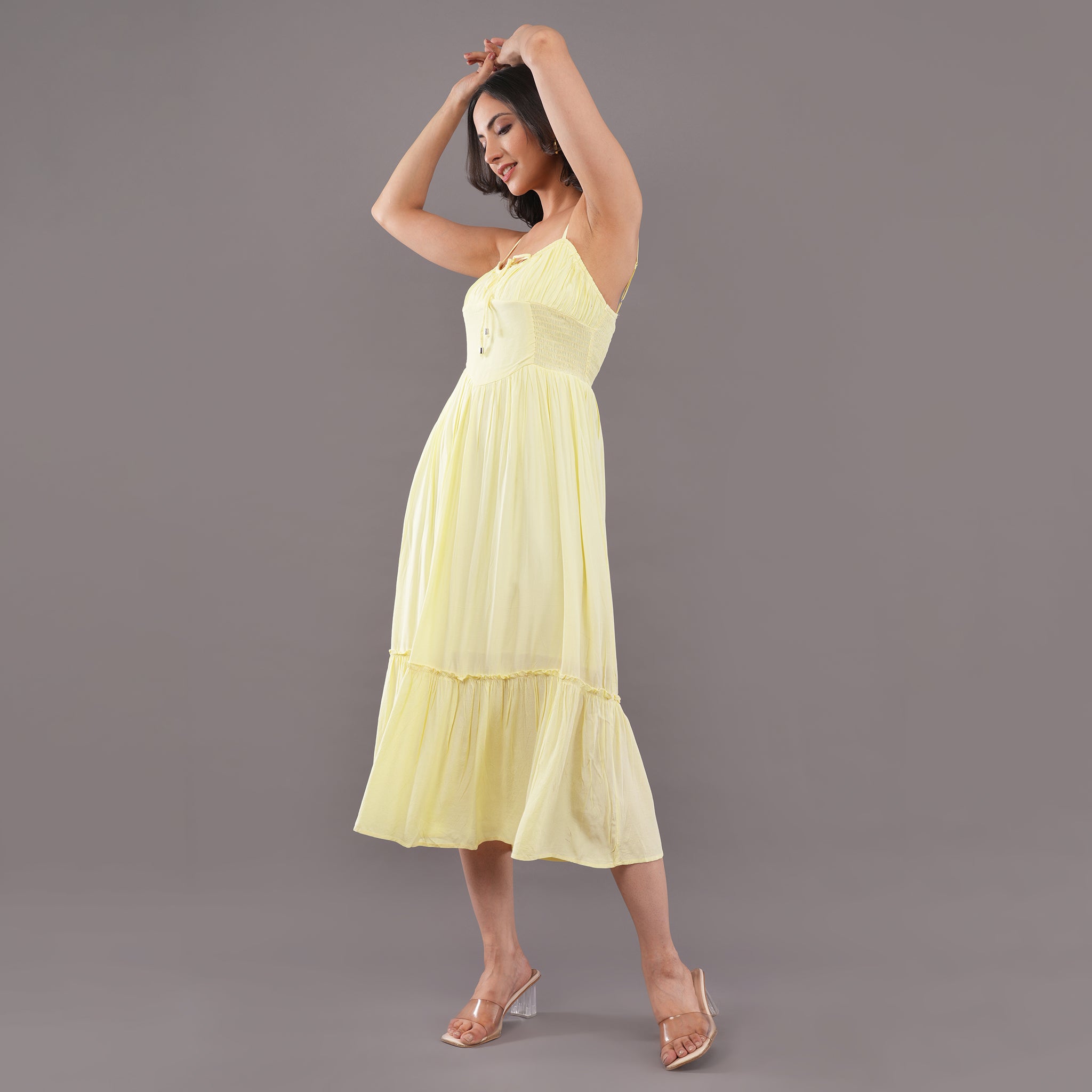 Bubble Crepe Dress Butter Yellow