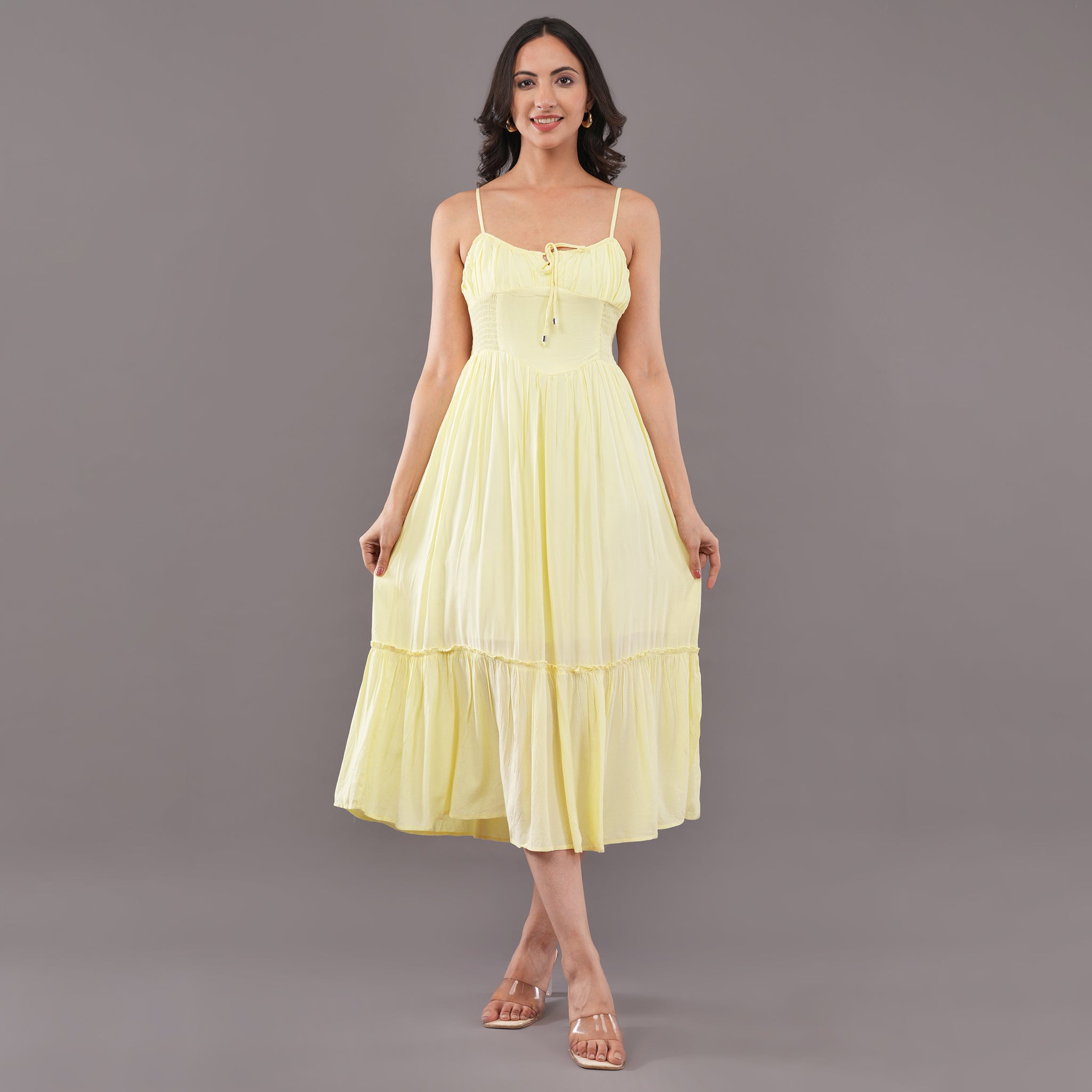 Bubble Crepe Dress Butter Yellow