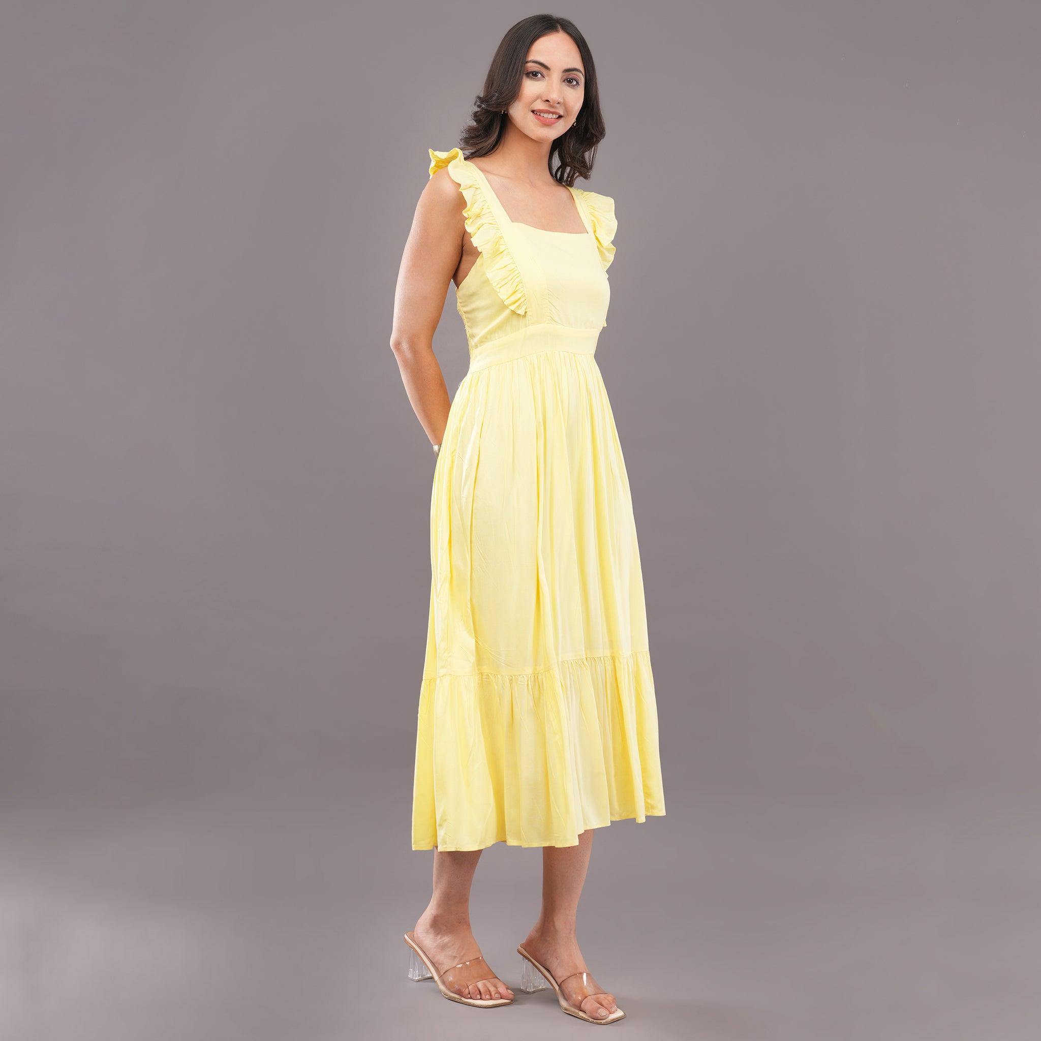 Butter Bloom Ruffle Midi Dress – Lemon Sorbet