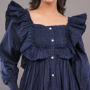 Ruffle Rayon Cotton Midi Dress – Navy Blue