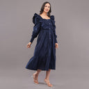Ruffle Rayon Cotton Midi Dress – Navy Blue