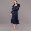 Ruffle Rayon Cotton Midi Dress – Navy Blue