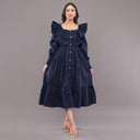 Ruffle Rayon Cotton Midi Dress – Navy Blue