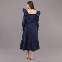Ruffle Rayon Cotton Midi Dress – Navy Blue