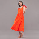 Sunset Bloom Ruffle Sleeve Midi Dress – Fiery Orange