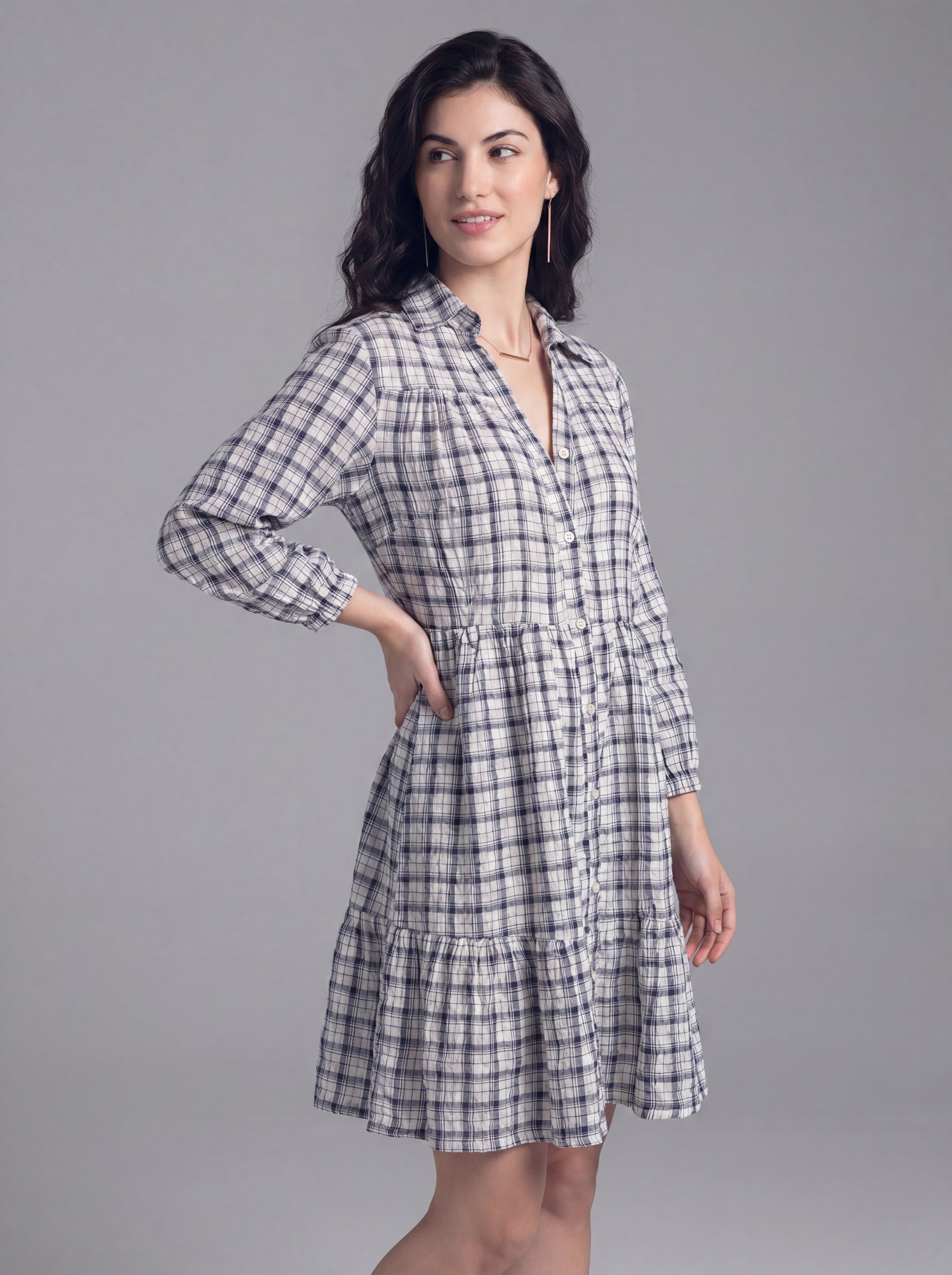 Check Seersucker Shirt Dress