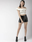 Women White Solid Bardot Crop Pure Cotton