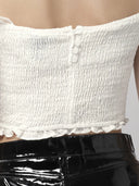 Women White Solid Bardot Crop Pure Cotton