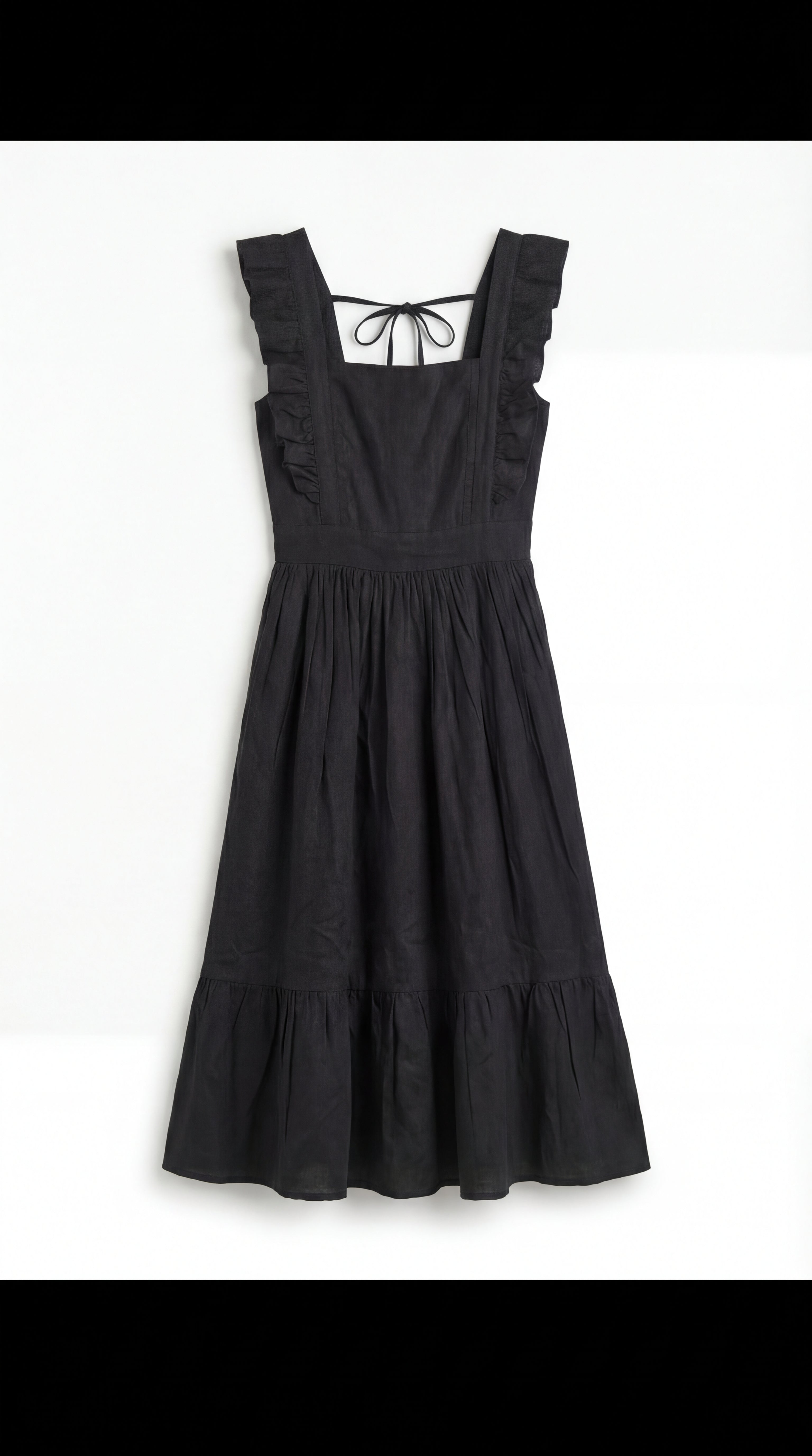 Black Ruffled Strap Tiered Midi Dress
