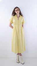 FELRIO Ivory Silk Linen Shirt Dress - Yellow