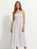 Floral Breeze Cotton Midi Dress - White Lavender