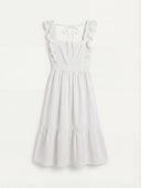 Ruffle Strap White Midi Dress – Black