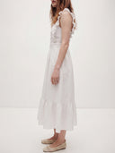 Ruffle Strap White Midi Dress – Black