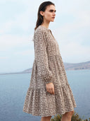 Taupe Leaf Tiered Dress