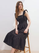 Ruffle Strap White Midi Dress – Black