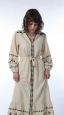 Ecru Linen Embroidered Dress