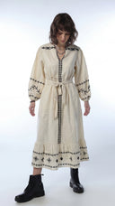 Ecru Linen Embroidered Dress