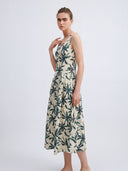 Palm Muse Linen Midi Dress – Sand Beige