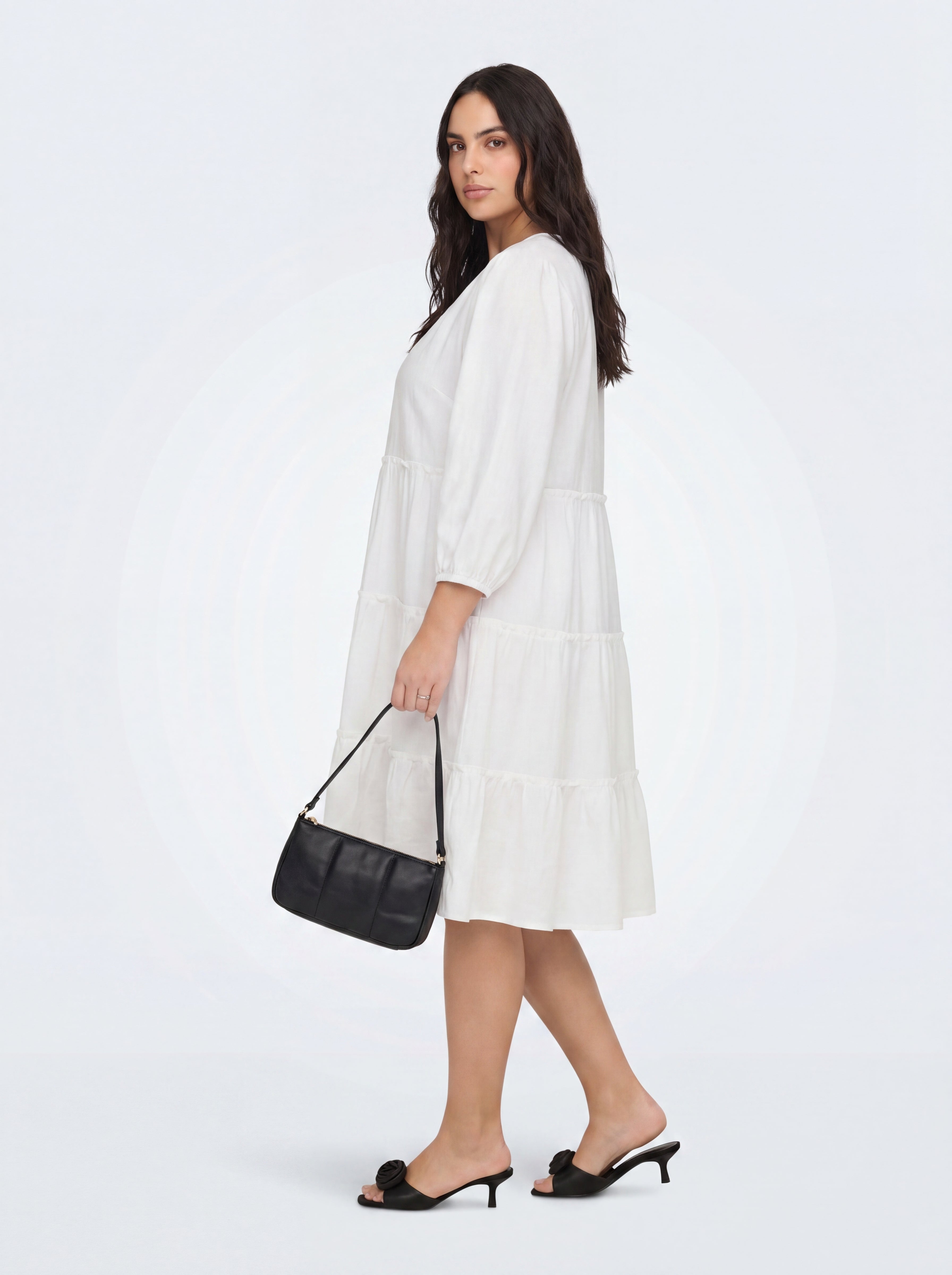 Classic White Solid Tiered Flowy Dress