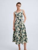 Palm Muse Linen Midi Dress – Sand Beige