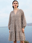 Taupe Leaf Tiered Dress