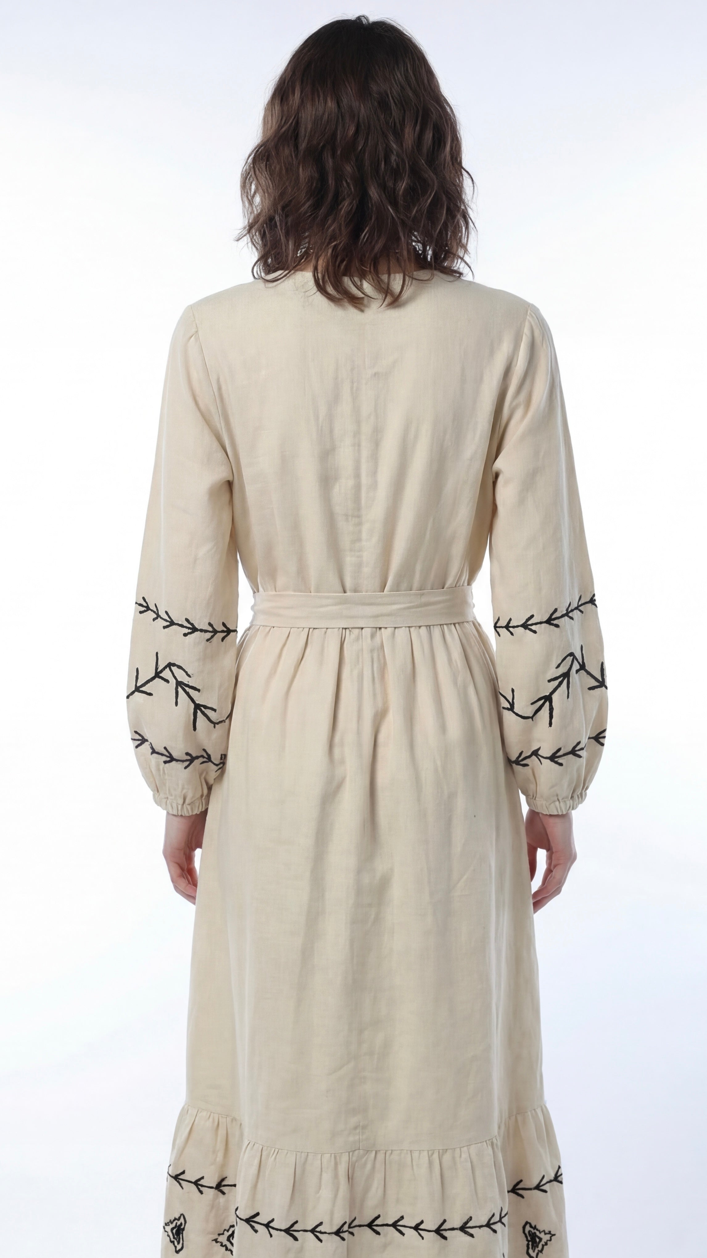 Ecru Linen Embroidered Dress
