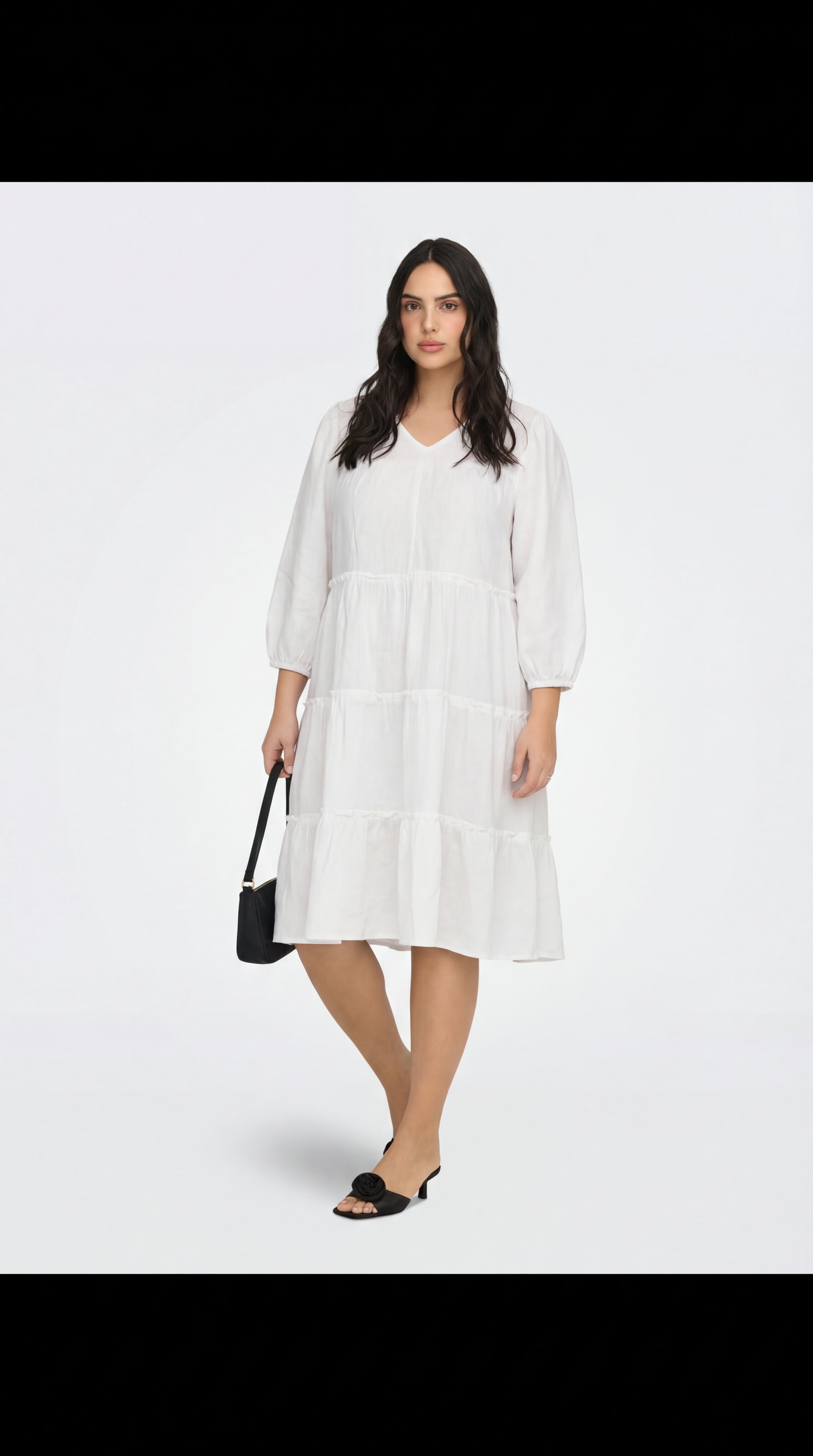 Classic White Solid Tiered Flowy Dress