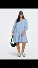 Sky Blue Solid Tiered Flowy Dress