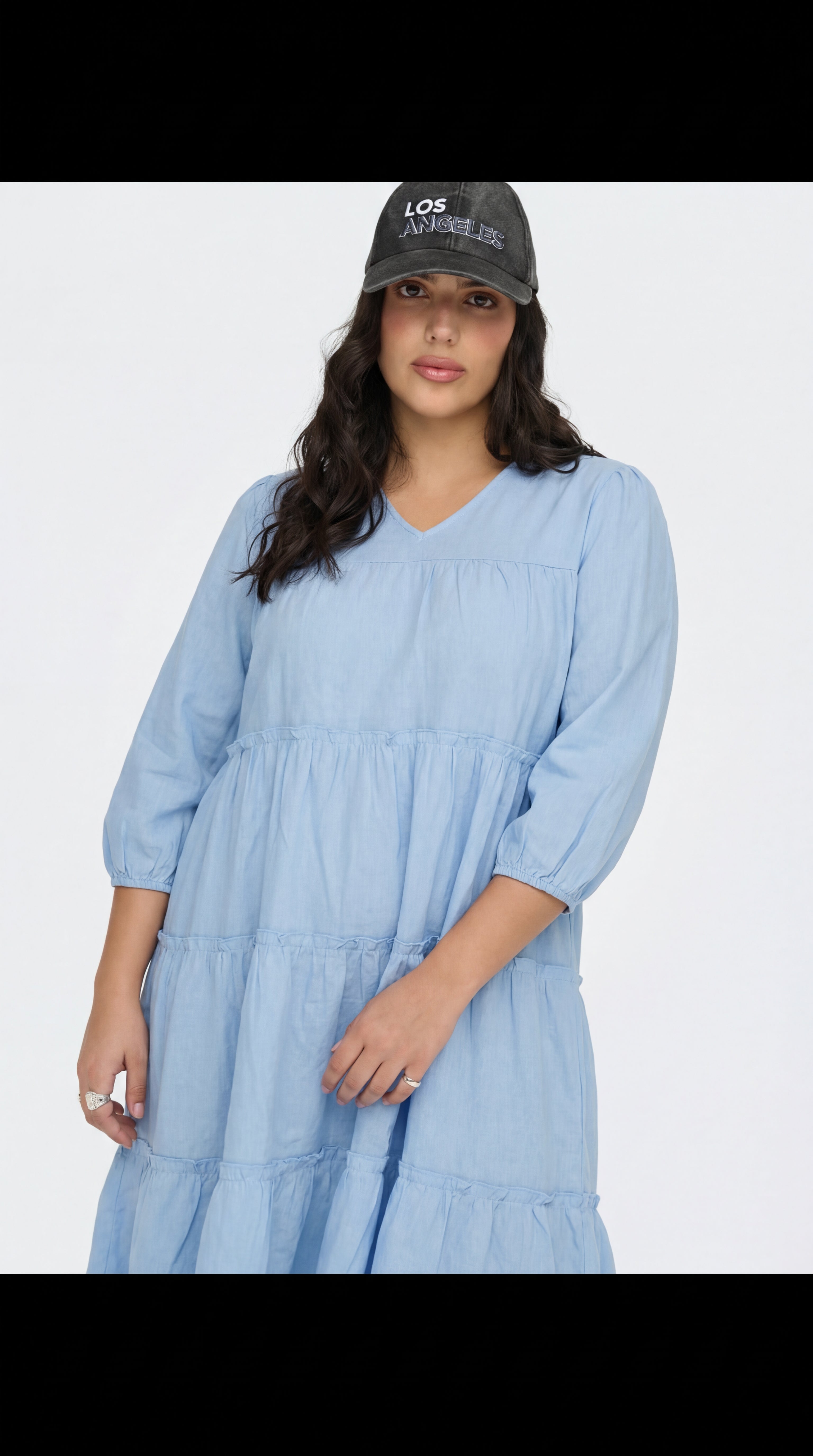 Sky Blue Solid Tiered Flowy Dress