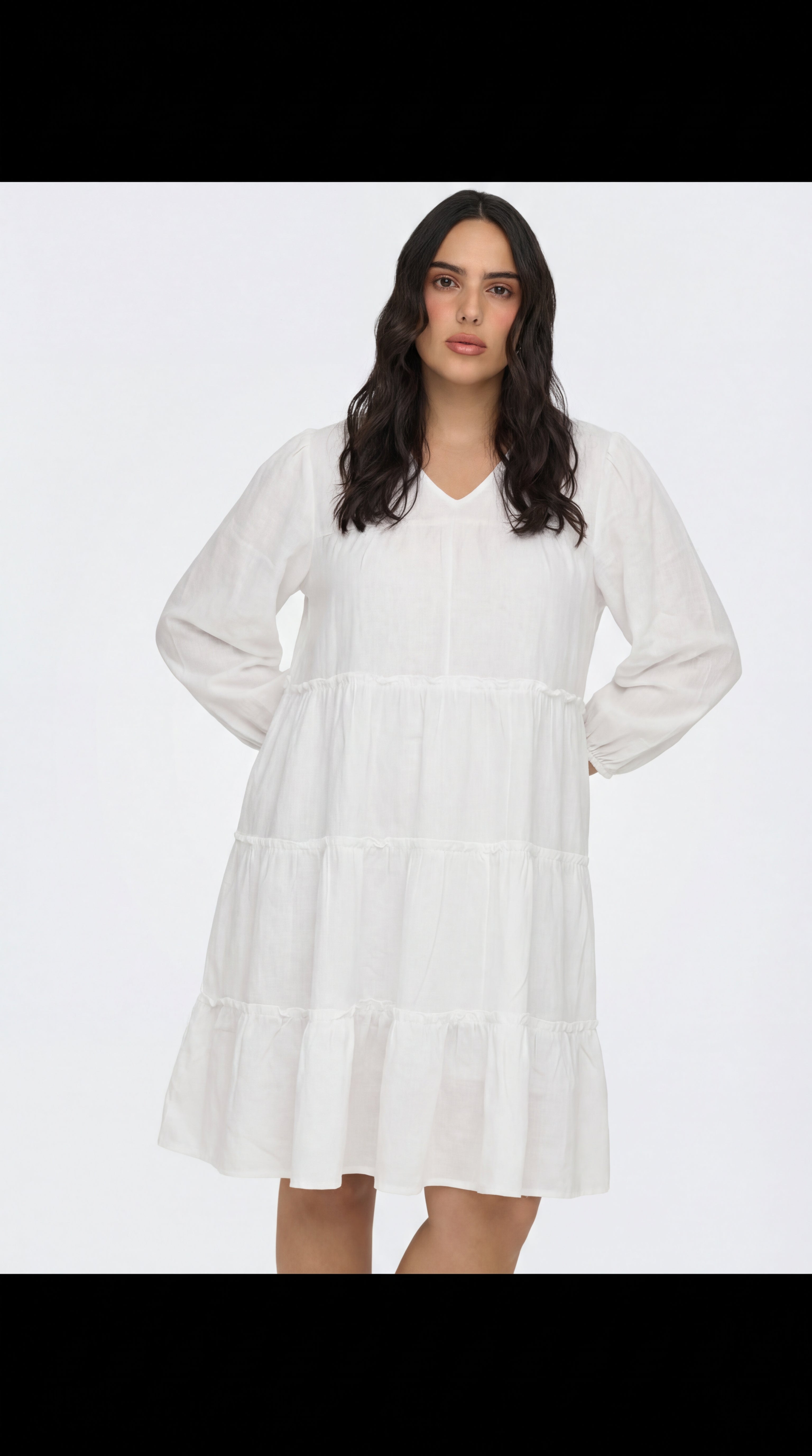 Classic White Solid Tiered Flowy Dress