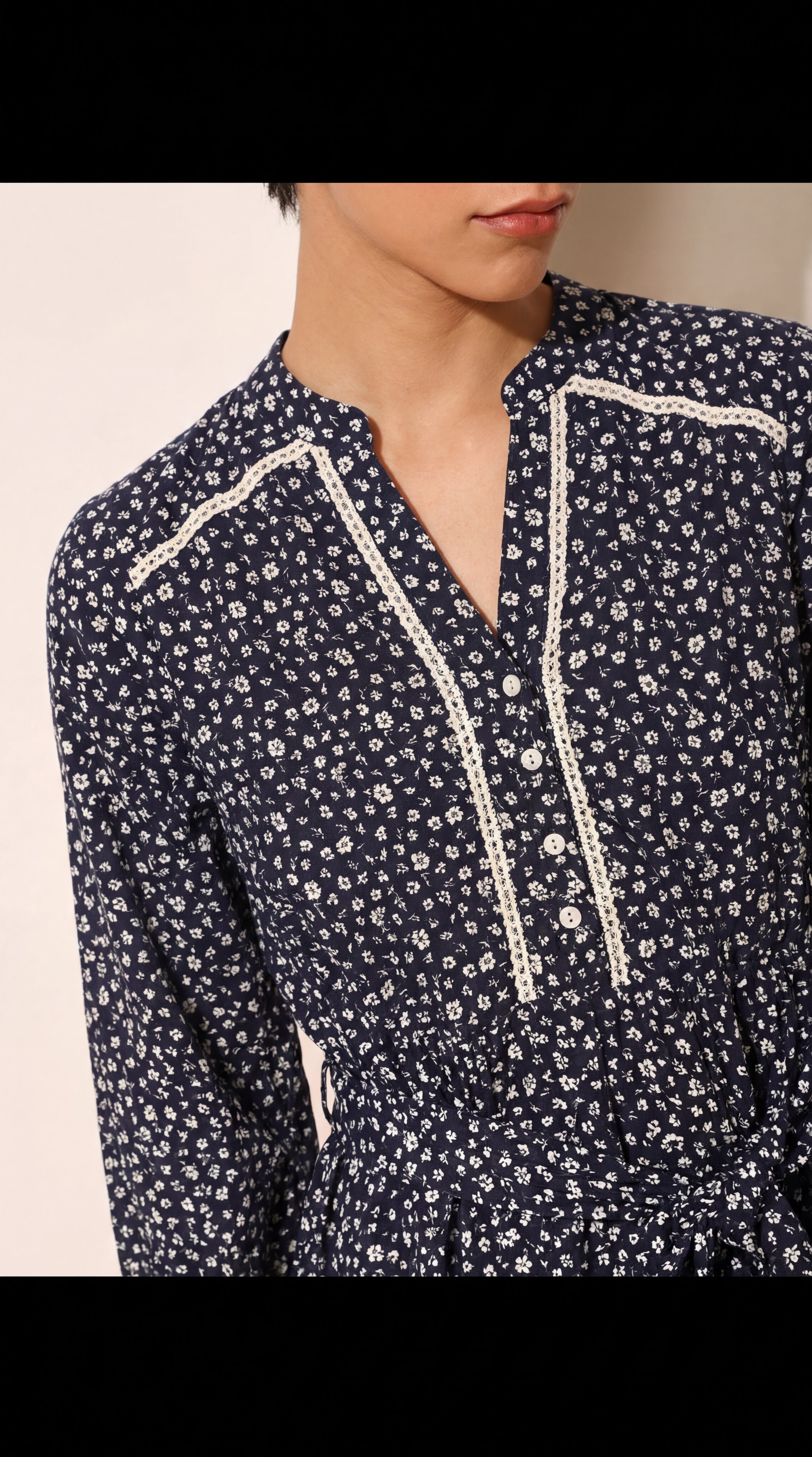 Cream & Brown Bold Floral Tie-Up Dress